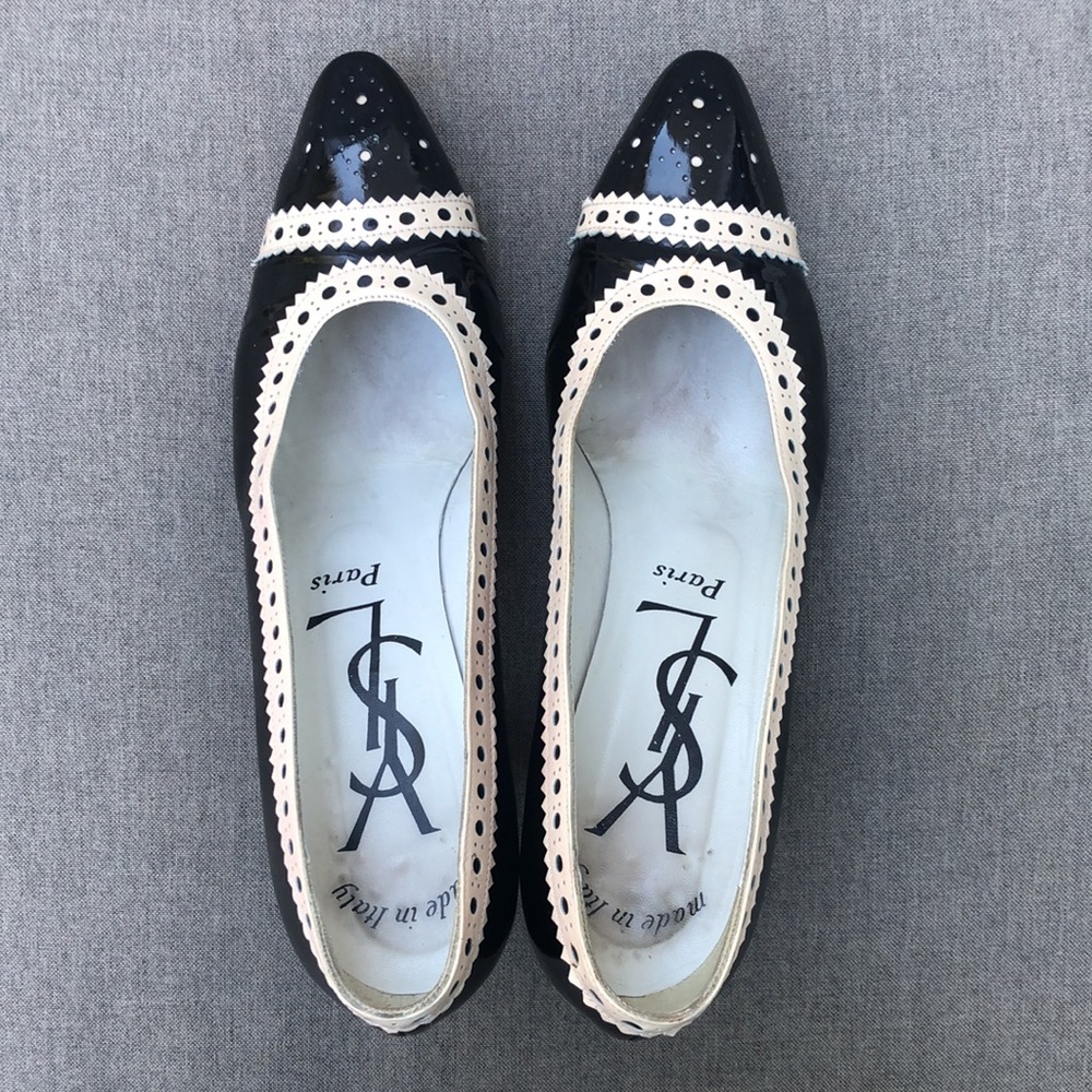 YSL Vintage Patent Spectator Pump in Ivory & Black - Picture 11 of 13